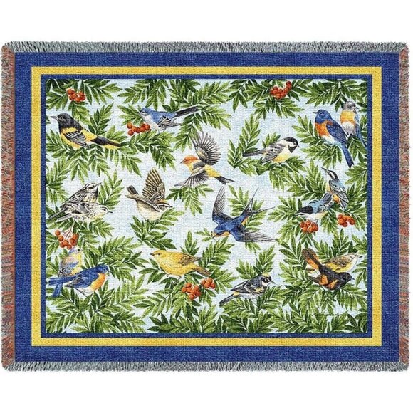 Unbranded Other - New Songbirds Heavy Afghan Woven Cotton Throw Blanket Gift Birds Bird Watcher